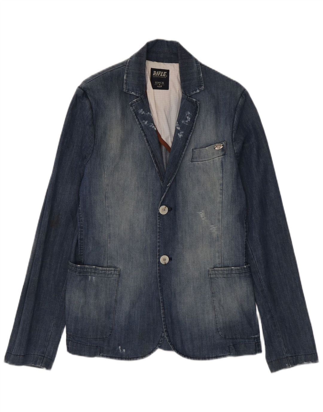 Giacca blazer in denim invecchiato da uomo Rifle UK 38 Cotone blu medio