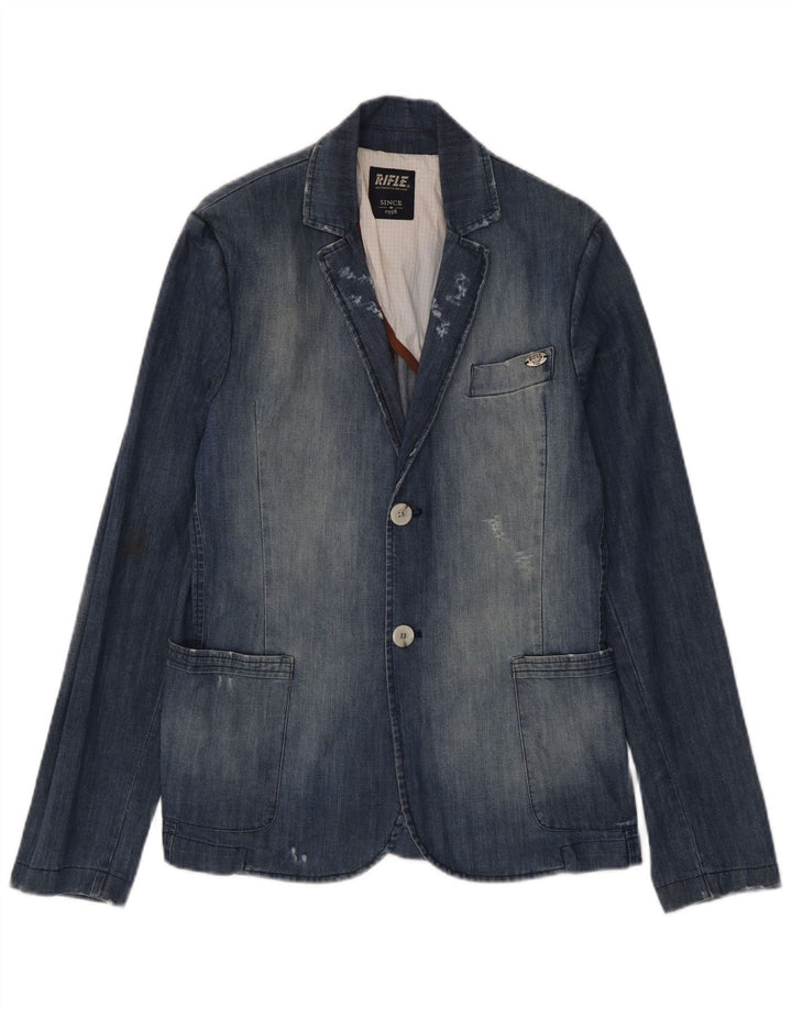 Giacca blazer in denim invecchiato da uomo Rifle UK 38 Cotone blu medio