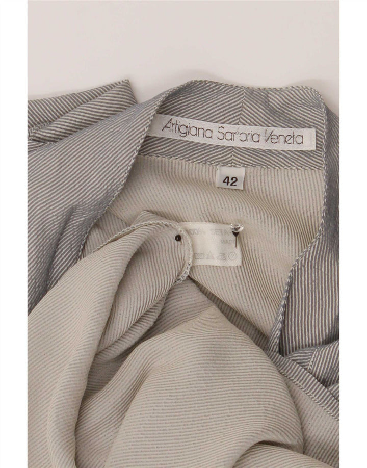 Camicetta camicia vintage da donna IT 42 Seta gessata grigio medio