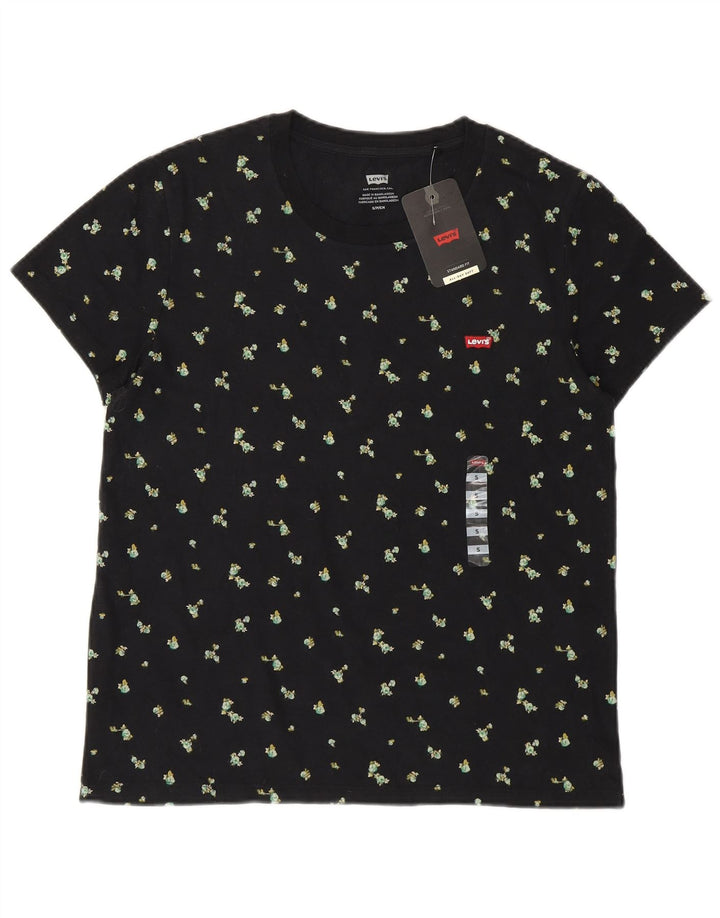 T-shirt grafica da donna LEVI'S Top UK 10 Piccolo fiore di cotone floreale nero