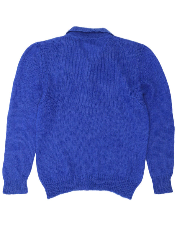 Vintage Womens Graphic Polo Neck Jumper Sweater IT 48 XL Blue Floral Mohair