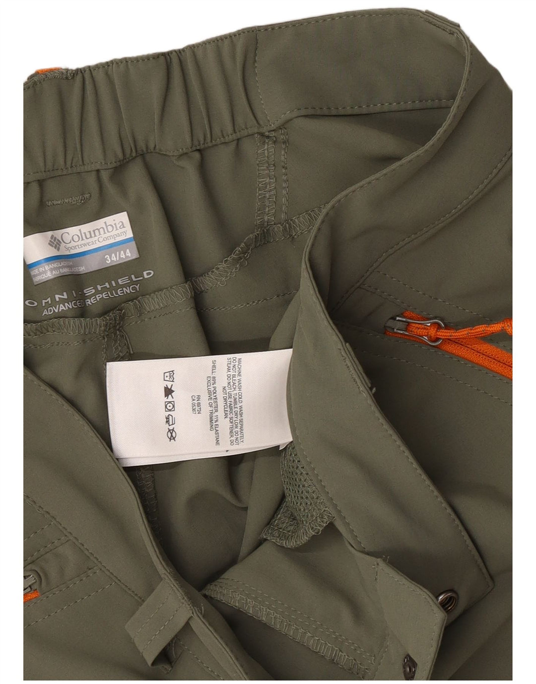 Pantaloncini cargo Columbia Omni-Shield da uomo W34 Large in poliestere kaki