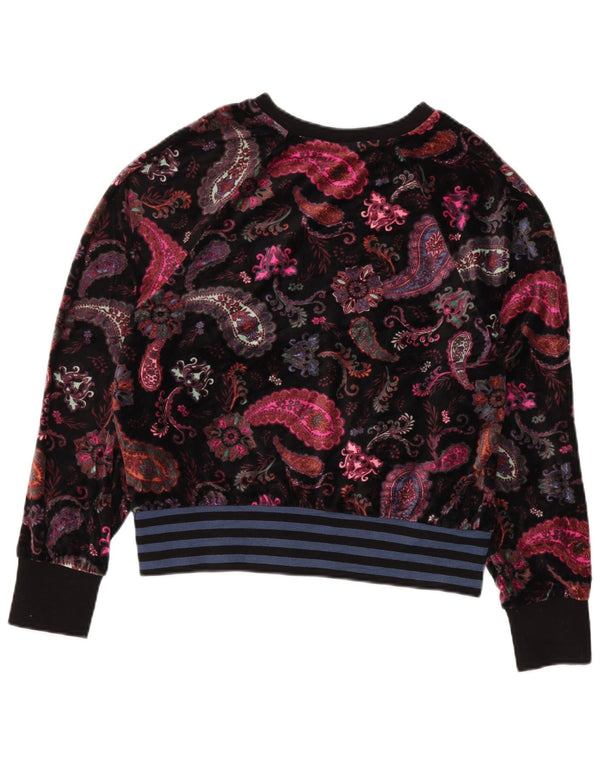 Benetton Felpa in velluto da donna Maglione UK 16 Grande cotone Paisley nero