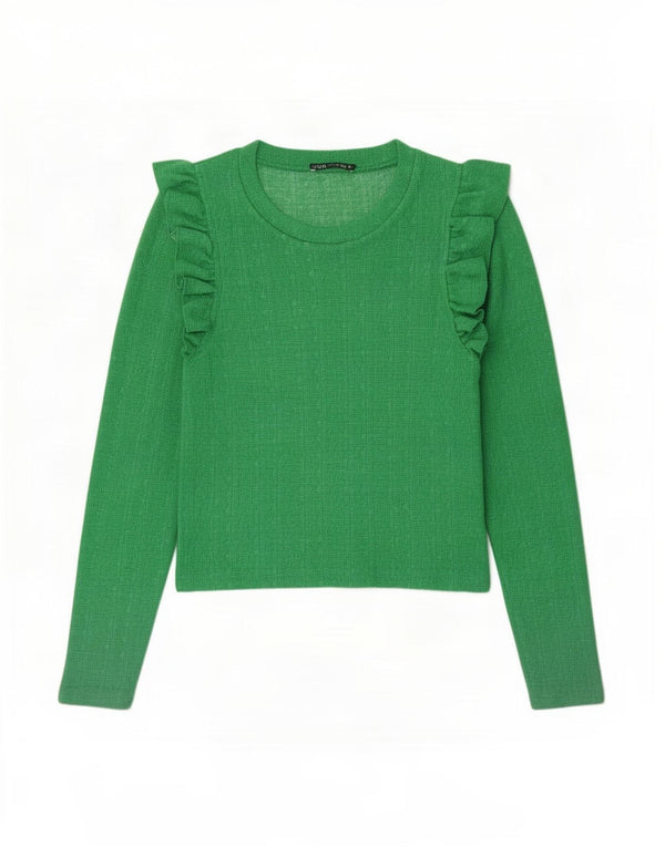 Top corto da donna Zara manica lunga UK 12 verde medio
