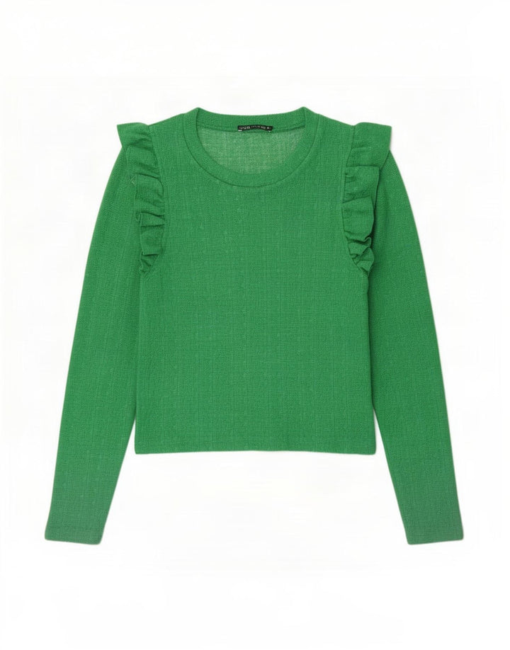 Top corto da donna Zara manica lunga UK 12 verde medio