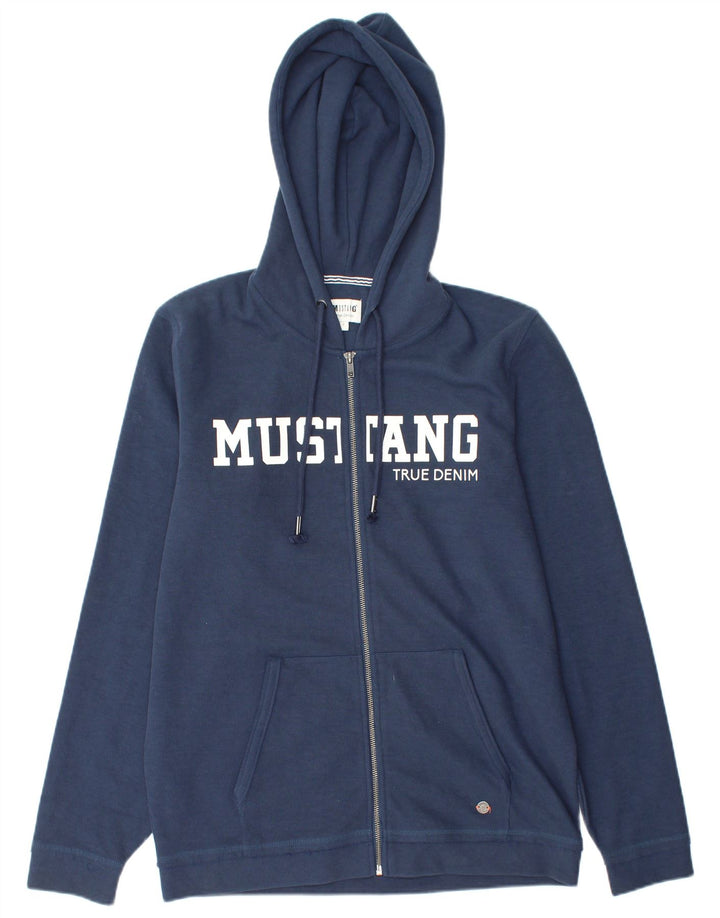 Mustang Maglione con cappuccio e zip grafica da uomo piccolo in cotone blu navy