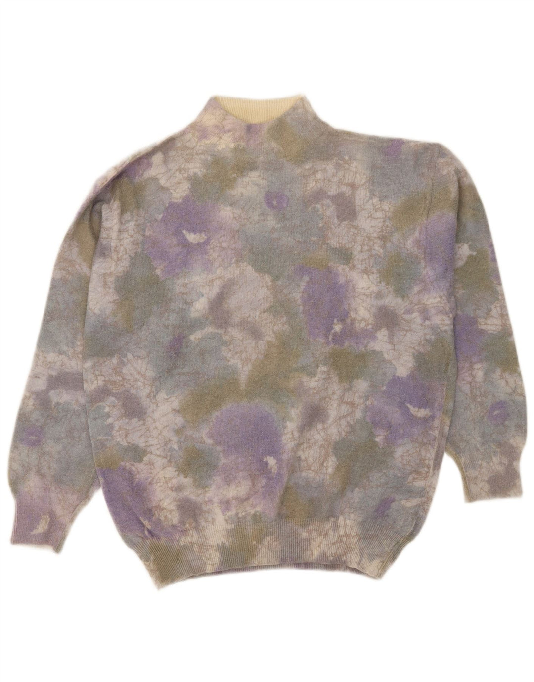 Maglione maglione vintage da donna con collo dolcevita UK 14 Tie Dye multicolore grande