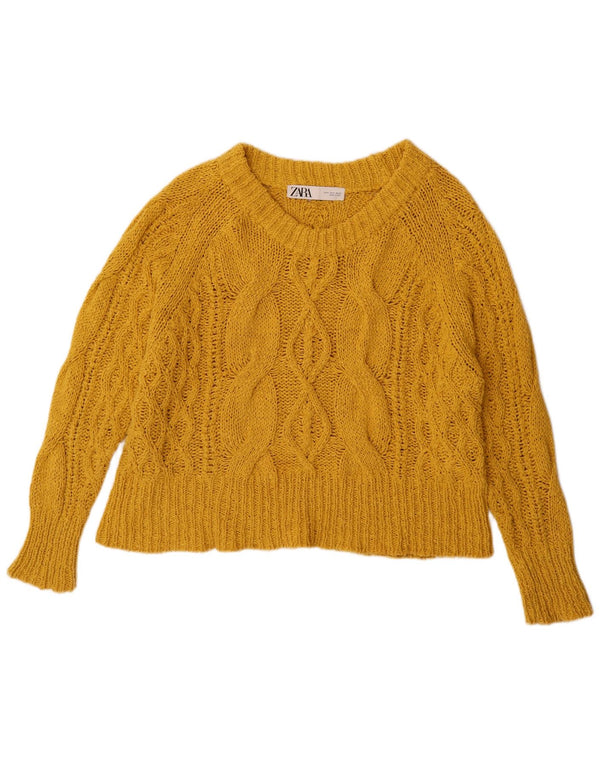 Maglione maglione oversize con scollo a barca da donna Zara UK 10 piccolo in cotone giallo