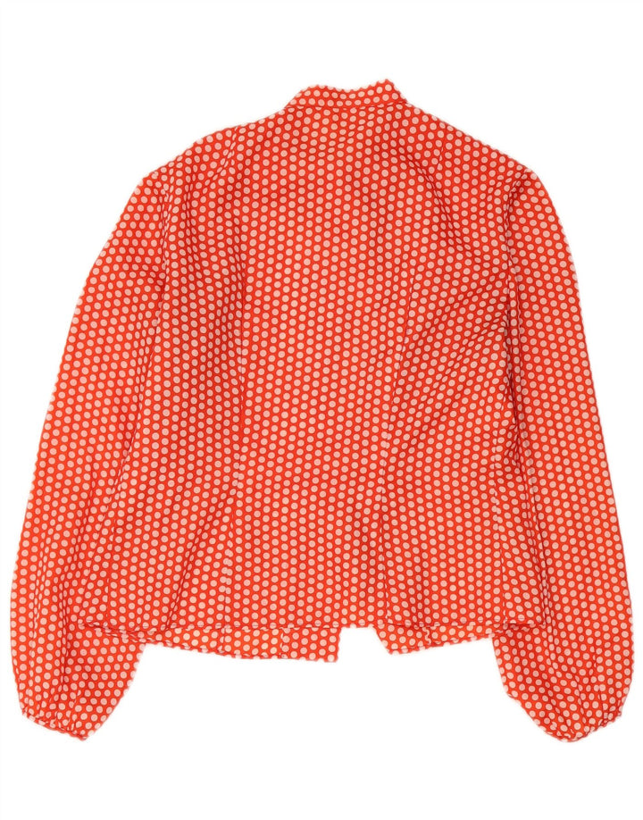 Camicetta vintage da donna con cravatta sul davanti UK 14 a pois arancione medio