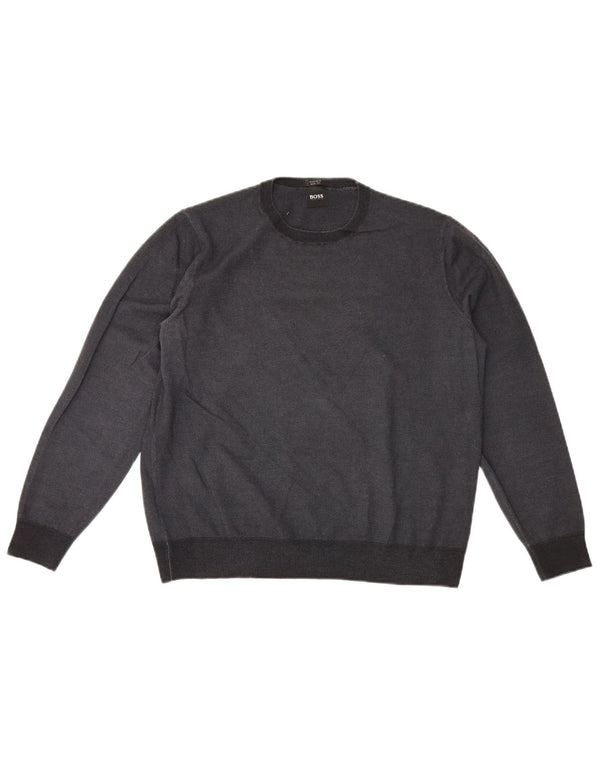 Maglione maglione girocollo da donna Hugo Boss UK 18 XL lana grigia