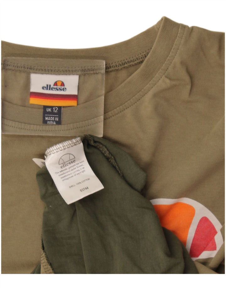 Ellesse T-shirt grafica oversize da donna Top UK 12 Medium Khaki Colourblock