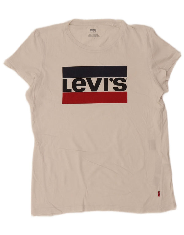 T-shirt grafica da donna LEVI'S Top UK 12 cotone bianco medio