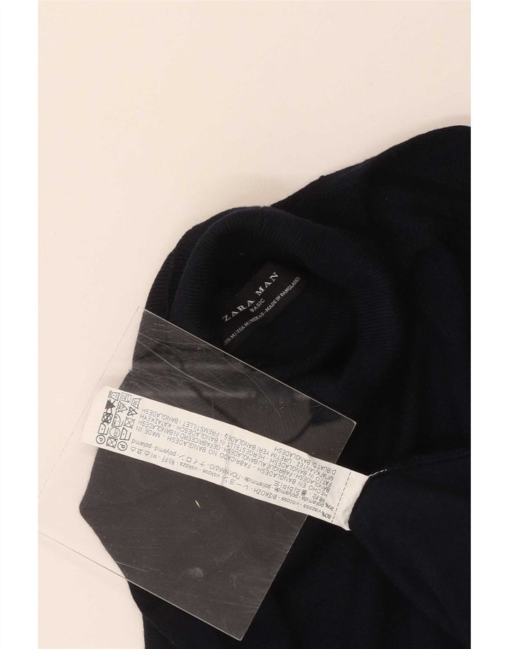 Maglione Zara da uomo a collo alto in viscosa blu navy medio