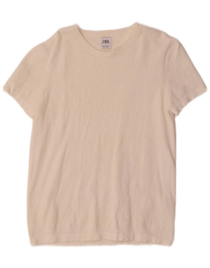 T-shirt Zara da uomo Top in cotone bianco sporco medio