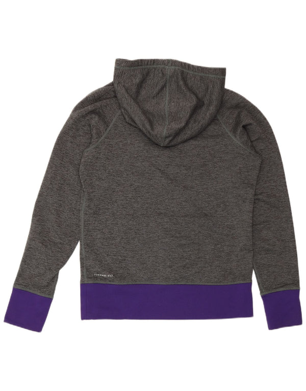 Felpa con cappuccio grafica Nike Therma-Fit da donna UK 10 Small Grey Colourblock