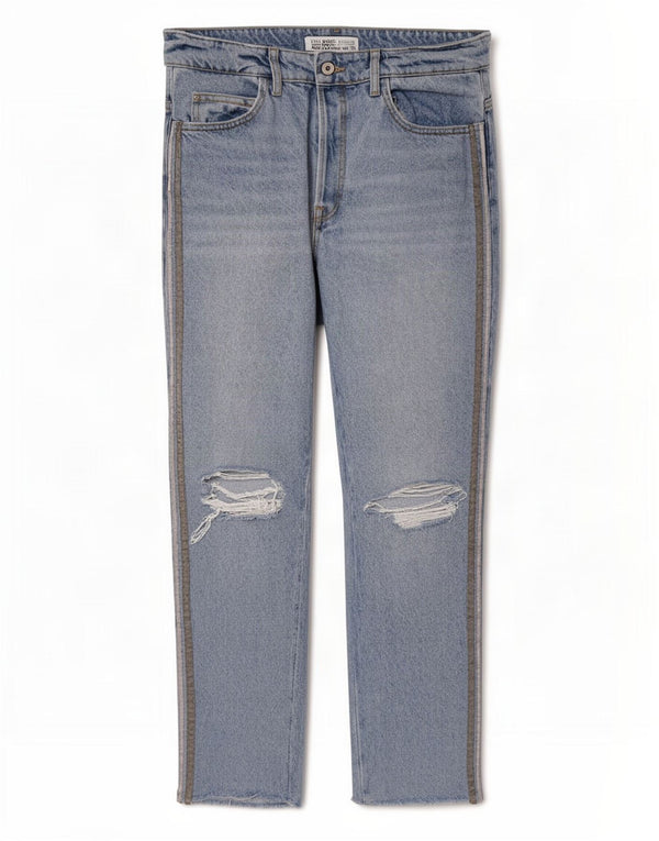 Zara Womens Distressed Straight Jeans EU 42 Large W32 L27 Blue Cotton