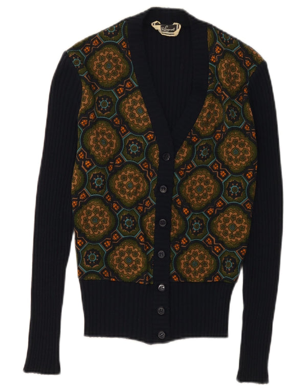 LUISA SPAGNOLI Womens Cardigan Sweater UK 6 XS Navy Blue Floral