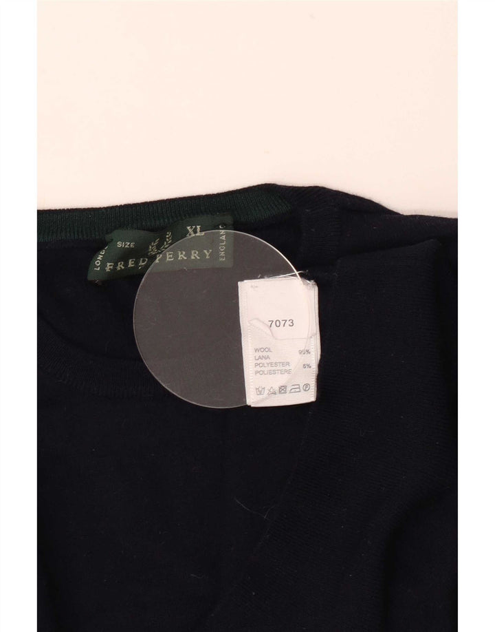 Maglione maglione girocollo da uomo Fred Perry XL in lana blu navy
