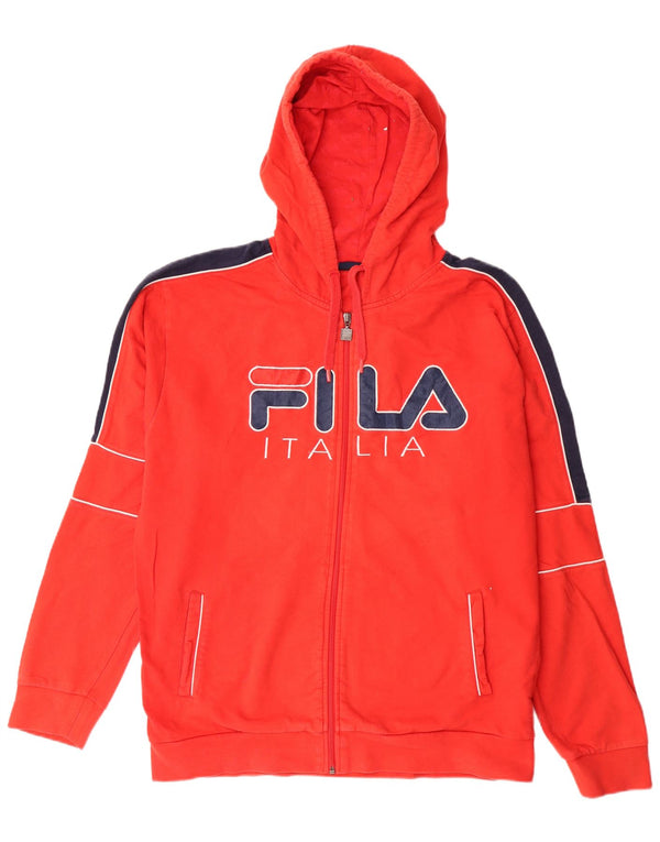 Maglione con cappuccio e zip grafica FILA Italia da uomo in cotone color block rosso medio