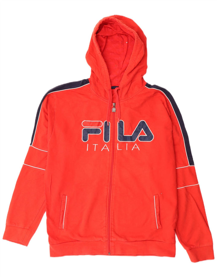 Maglione con cappuccio e zip grafica FILA Italia da uomo in cotone color block rosso medio