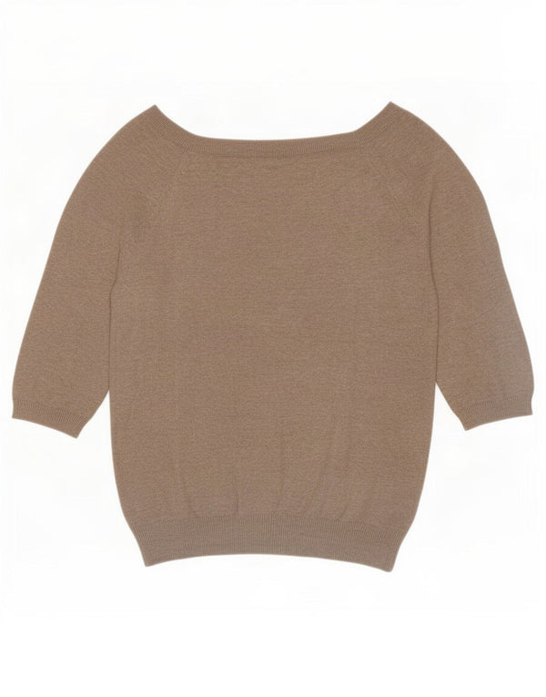 Maglione Zara da donna a maniche corte con scollo a barca UK 16 grande cotone beige