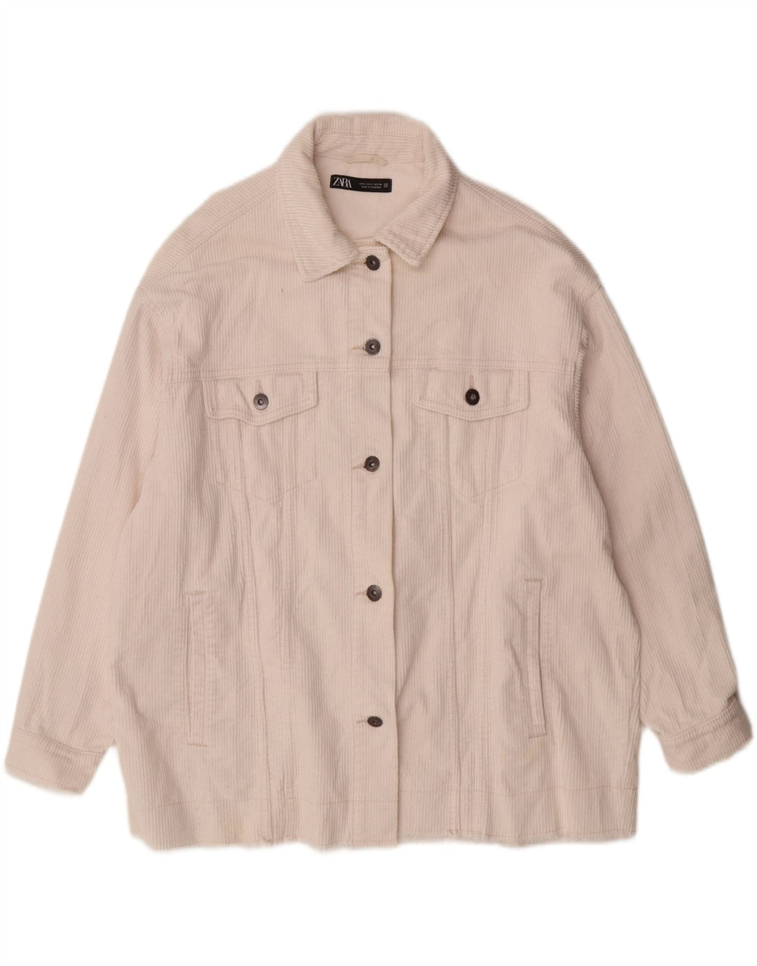 Giacca da donna oversize in velluto a coste ZARA UK 16 grande in cotone bianco sporco