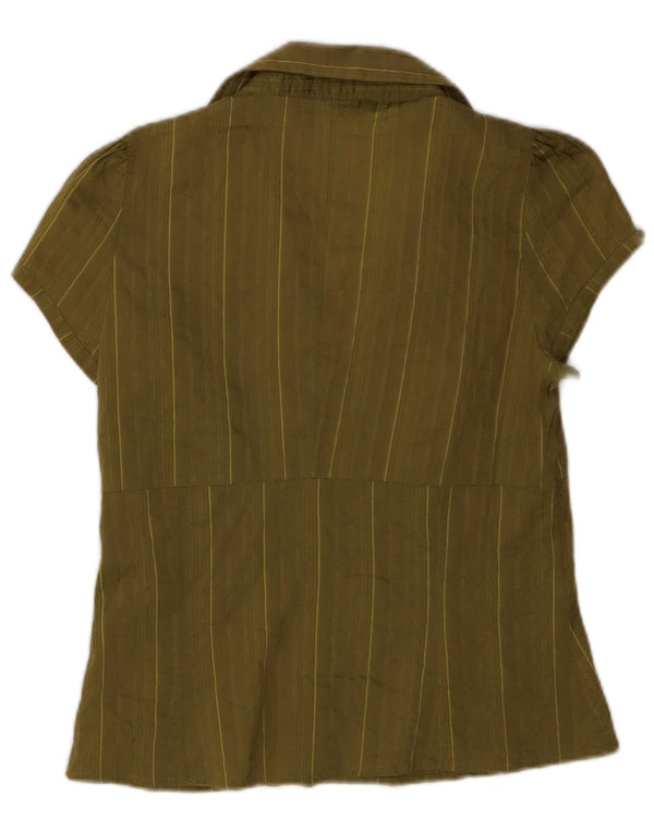 Maglia pullover a maniche corte da donna ZARA UK 14 cotone a righe grandi kaki