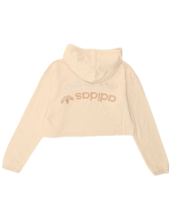 Felpa con cappuccio oversize corta da donna Adidas UK 6 XS cotone bianco sporco