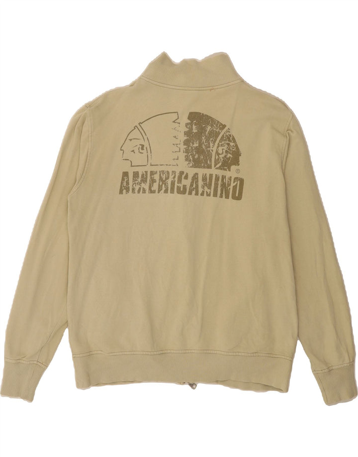 AMERICANINO Mens Graphic Tracksuit Top Jacket Large Beige Cotton Vintage Americanino and Second-Hand Americanino from Messina Hembry 