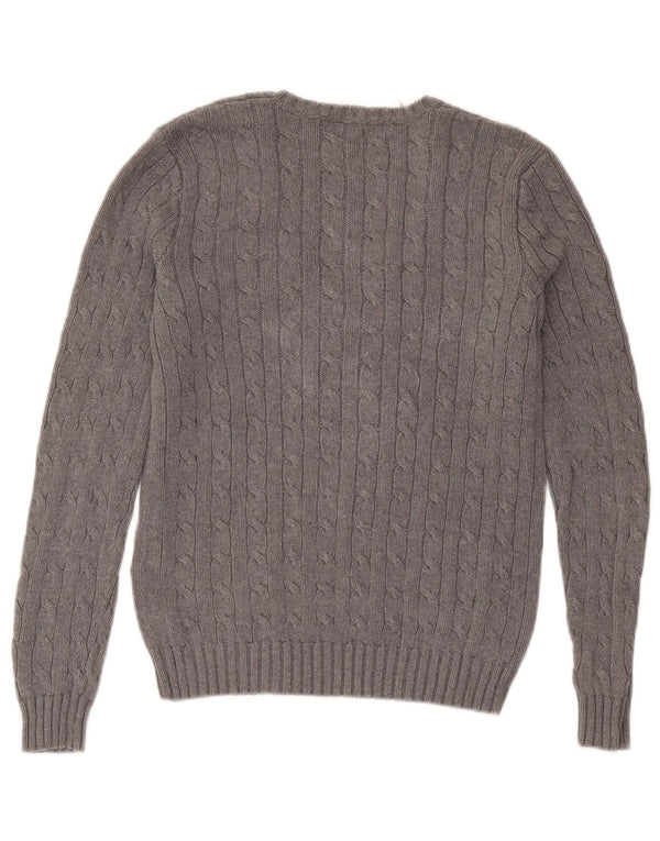 Maglione maglione con scollo a V da donna Ralph Lauren UK 10 piccolo cotone grigio
