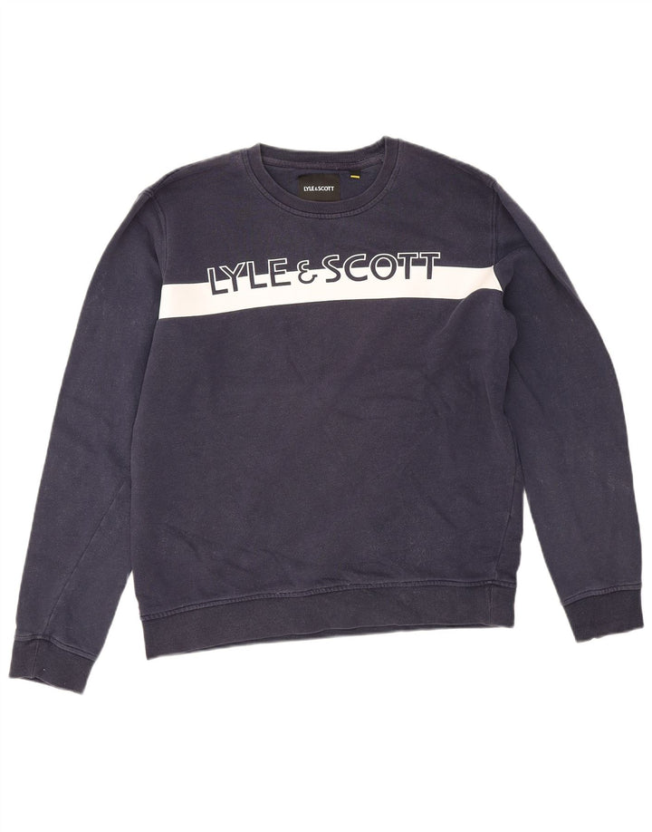 Felpa grafica da uomo Lyle & Scott, maglione medio, blu navy, color block