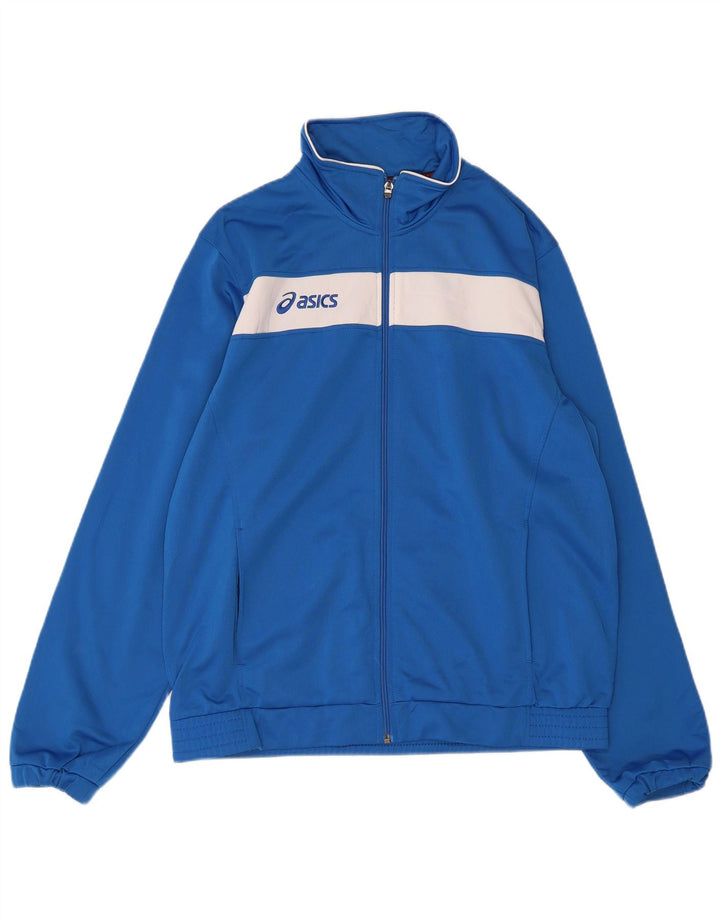 Giacca da tuta grafica ASICS da uomo, giacca grande, in poliestere color block blu