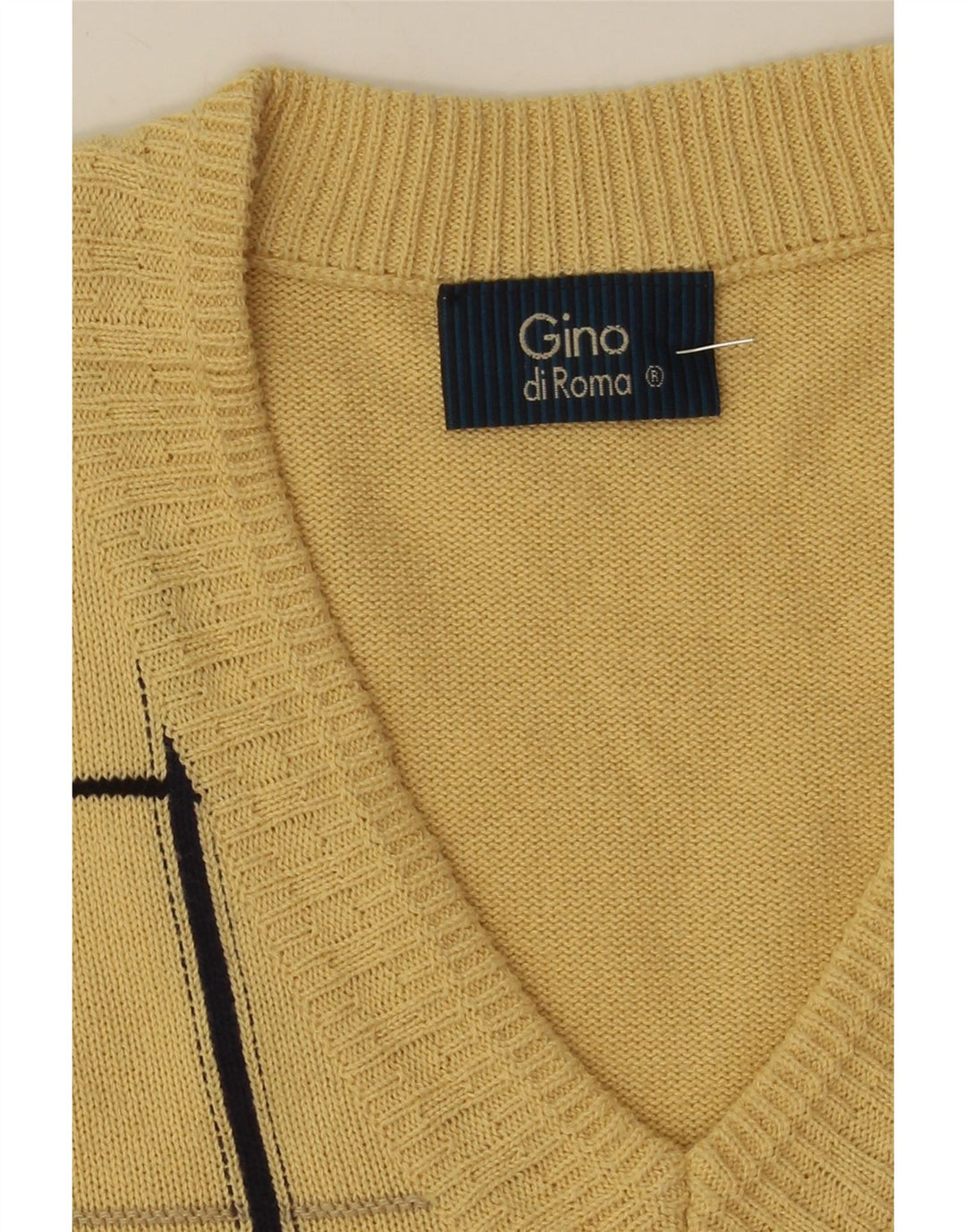 GINO DIROMA Mens V-Neck Jumper Sweater IT 56 2XL Beige Check Cotton Vintage Gino diRoma and Second-Hand Gino diRoma from Messina Hembry 