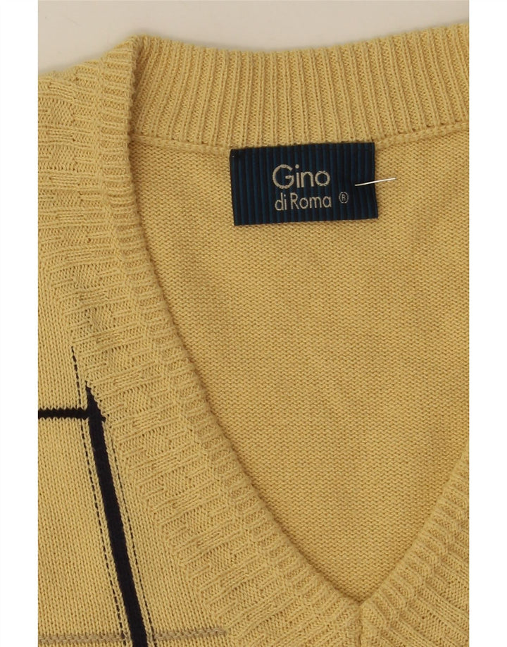 GINO DIROMA Mens V-Neck Jumper Sweater IT 56 2XL Beige Check Cotton Vintage Gino diRoma and Second-Hand Gino diRoma from Messina Hembry 
