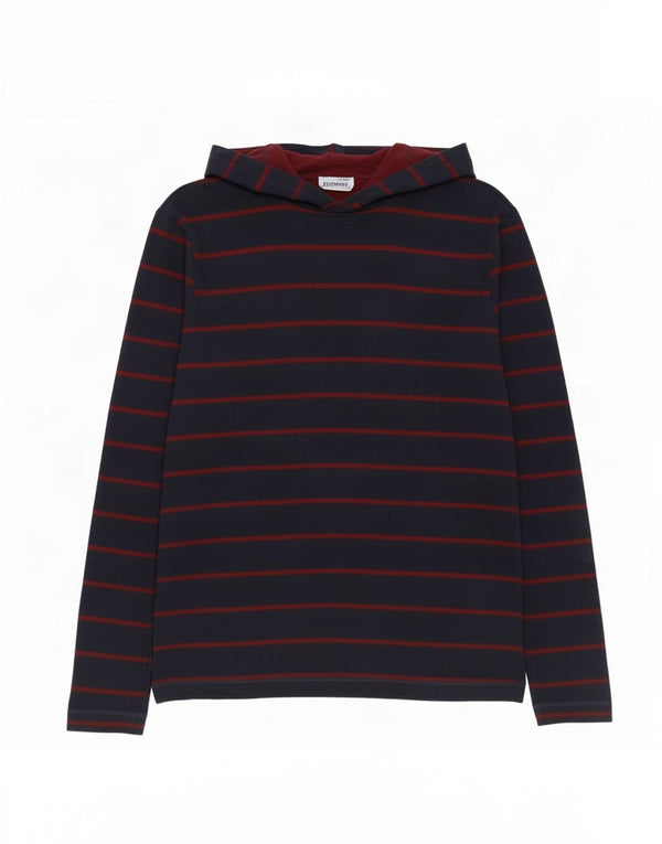 Marks & Spencer Top da uomo con cappuccio a maniche lunghe a righe piccole blu navy