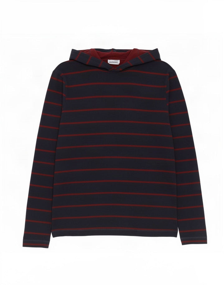 Marks & Spencer Top da uomo con cappuccio a maniche lunghe a righe piccole blu navy