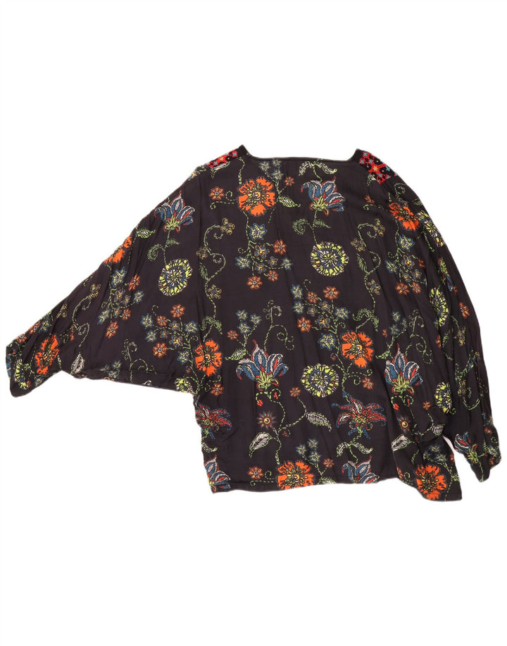 Desigual Donna Tunica Top UK 12 Medio Nero Floreale