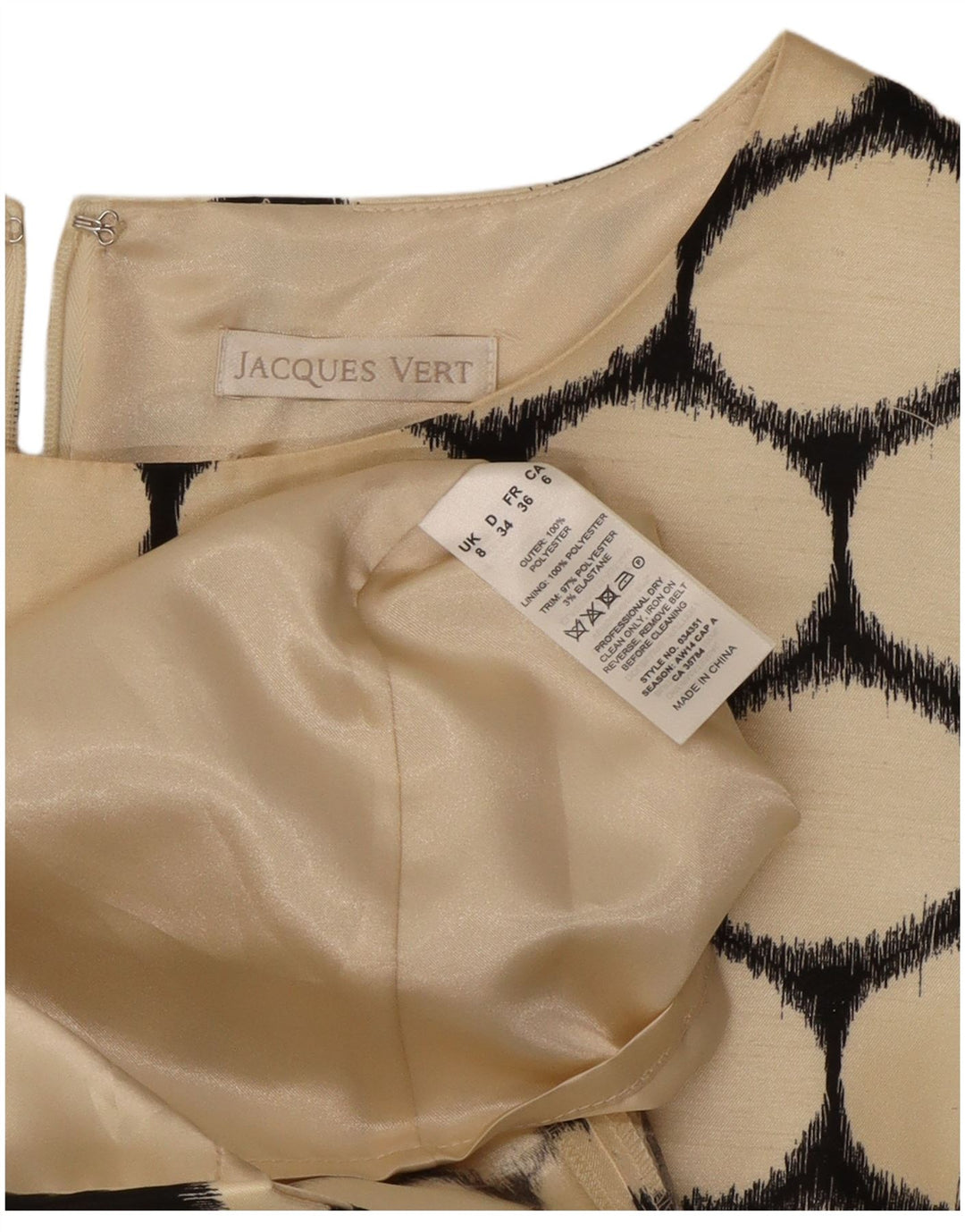 JACQUES VERT Abito tubino da donna UK 8 Piccolo poliestere a pois beige