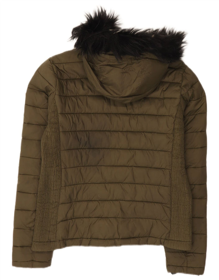 Giacca imbottita con cappuccio da donna Superdry UK 14 nylon kaki medio
