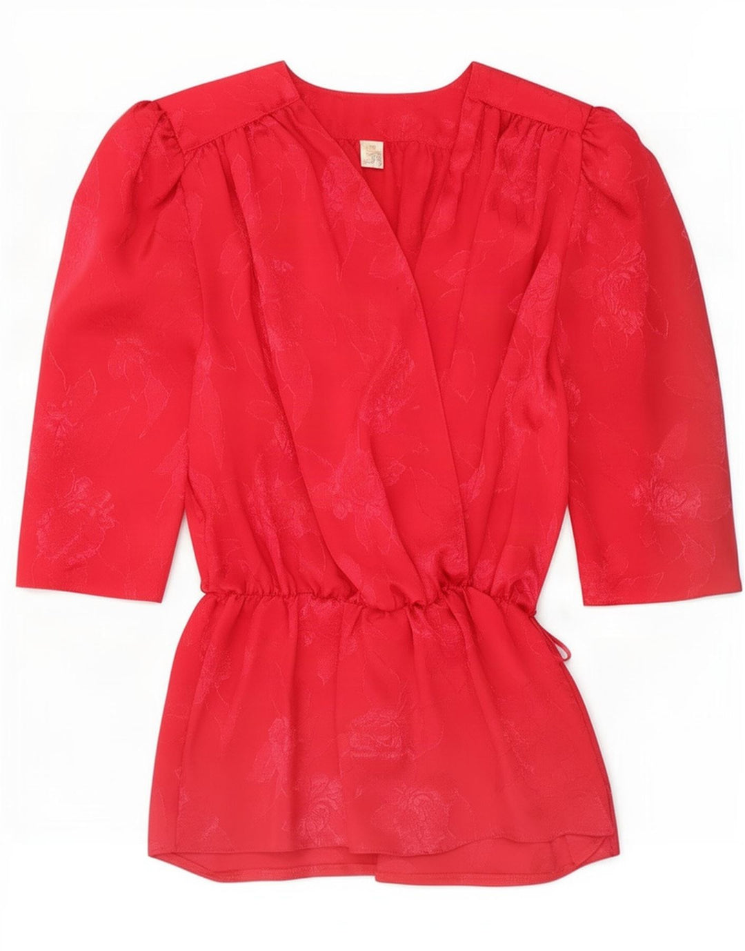 Camicetta vintage da donna con maniche a 3/4 Top EU 36 Piccolo poliestere floreale rosso