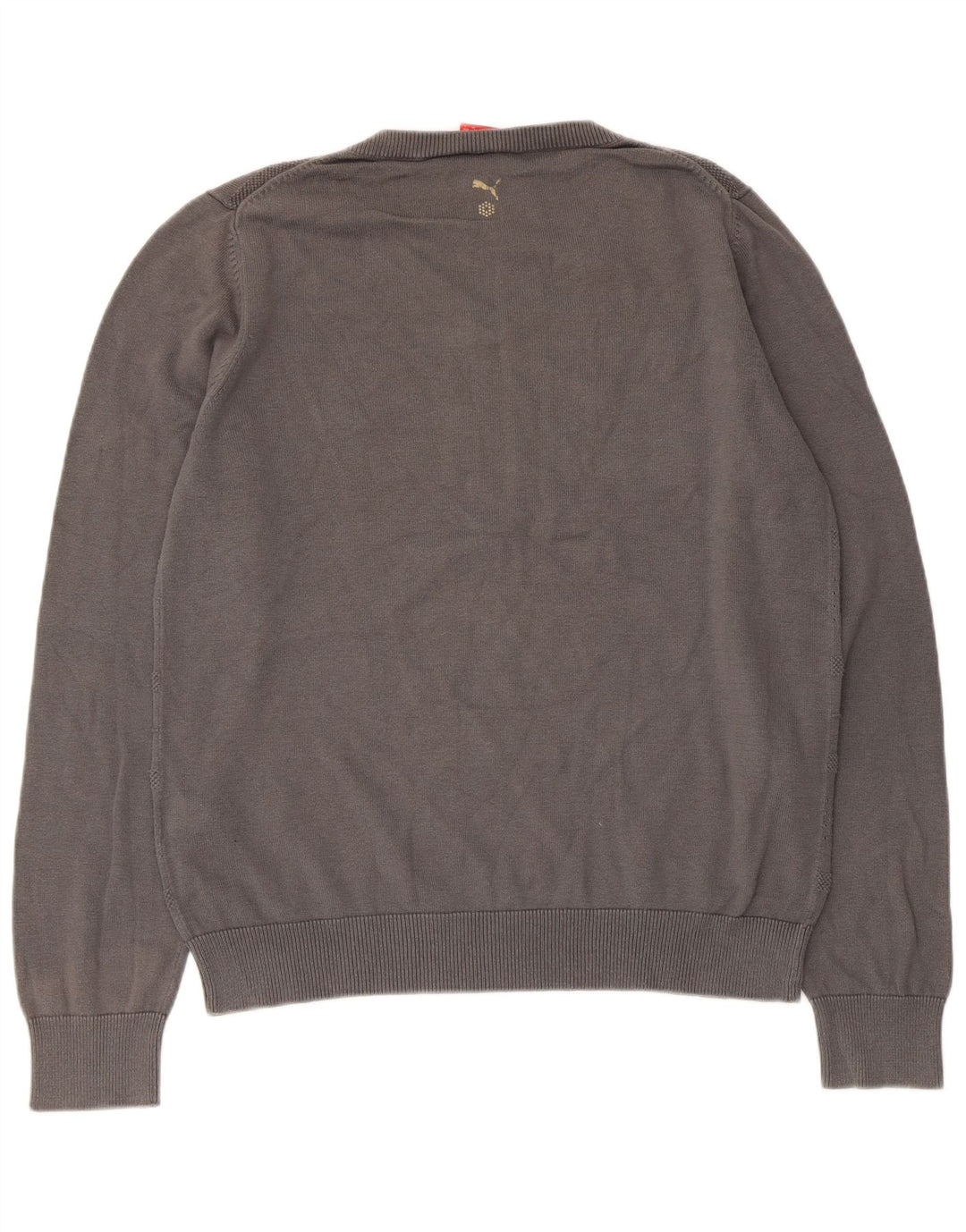 Maglione Puma da uomo con scollo a V, grande cotone geometrico grigio