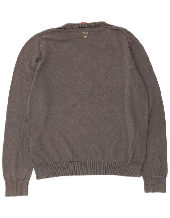 Maglione Puma da uomo con scollo a V, grande cotone geometrico grigio