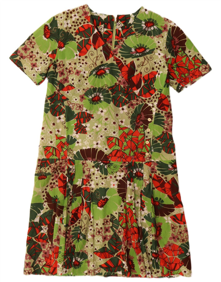Abito basic da donna vintage UK 16 grande motivo floreale verde