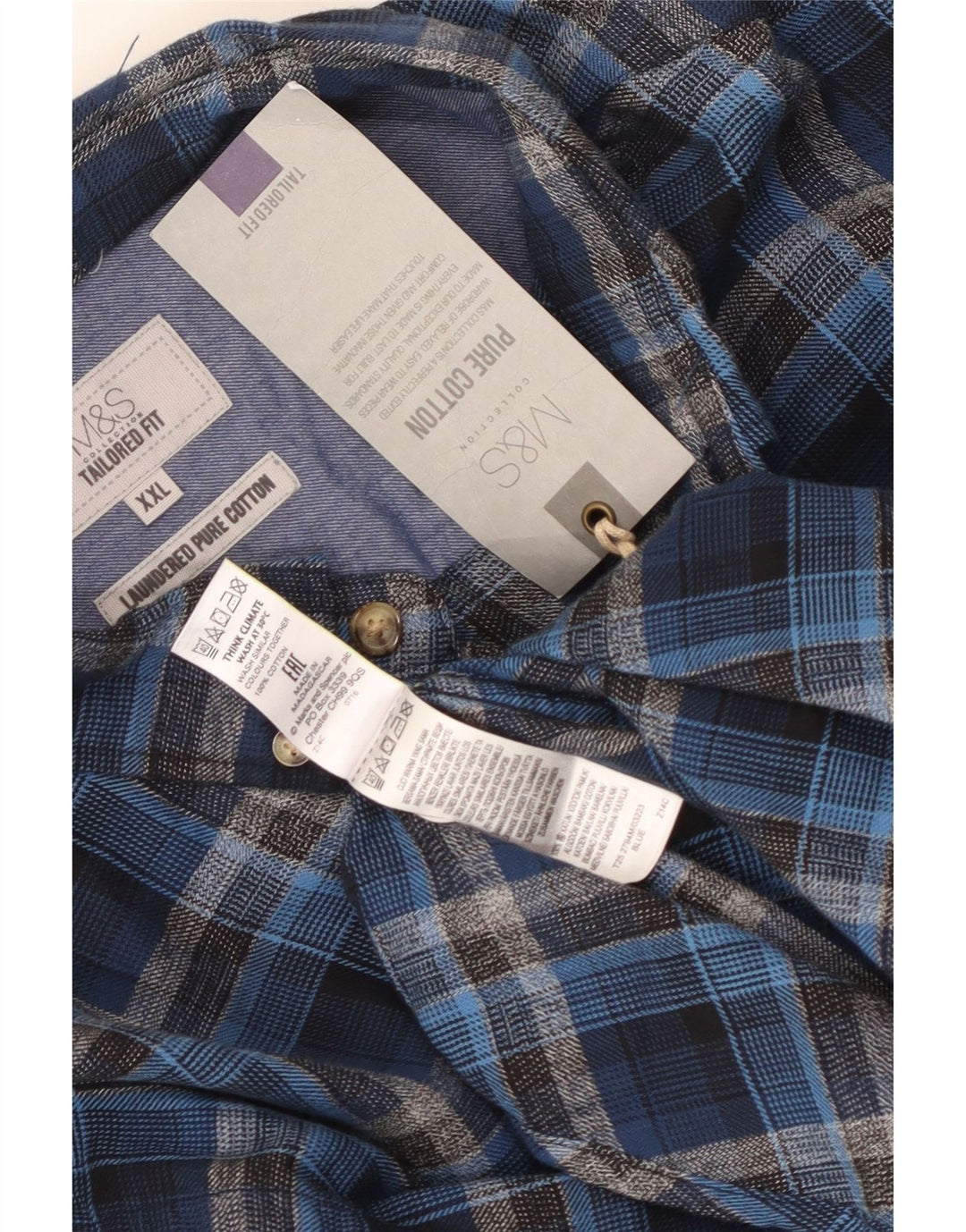 MARKS & SPENCER Camicia da uomo su misura in flanella 2XL Cotone a quadri blu