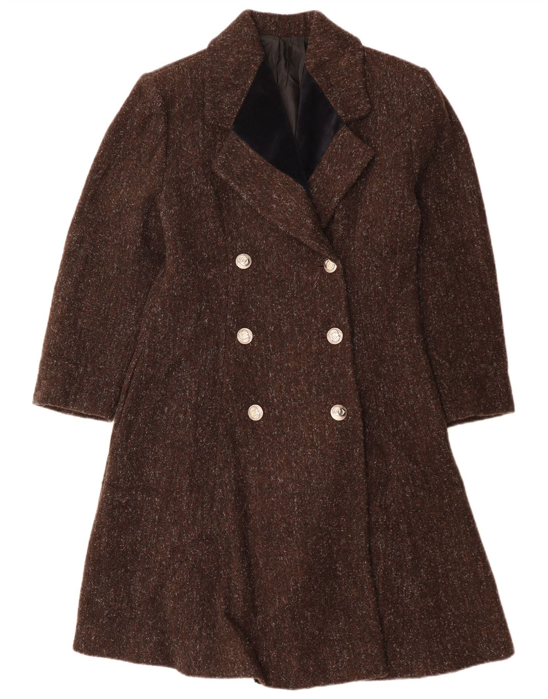 Cappotto doppiopetto da donna VINTAGE UK 12 Lana screziata marrone medio