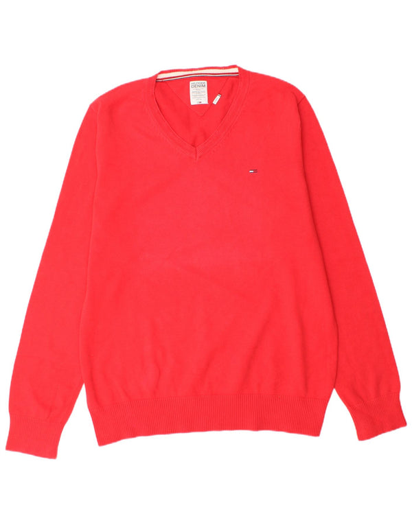 Maglione maglione con scollo a V da uomo Tommy Hilfiger XL rosso cotone