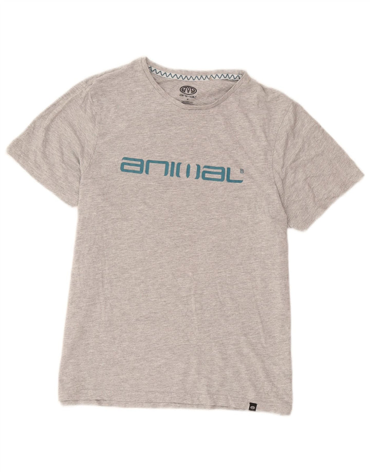 T-shirt grafica da uomo con animali in cotone grigio medio