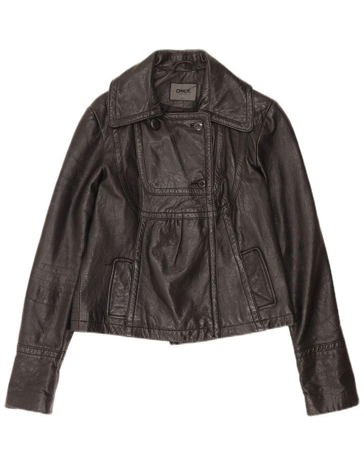 Solo giacca in pelle da donna UK 10 piccola in pelle nera