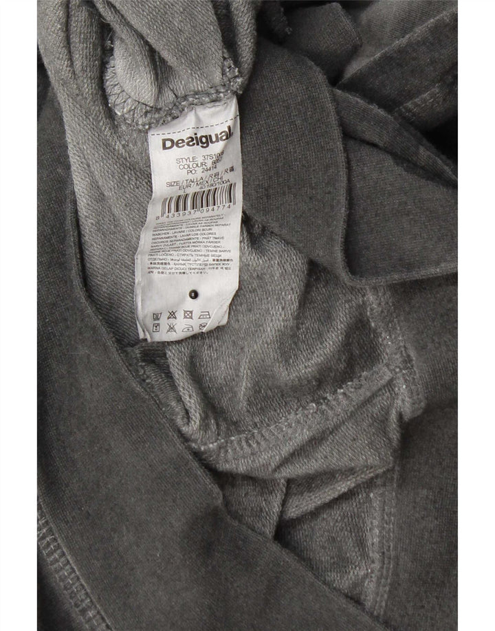 Desigual Maglione da uomo con cappuccio e collo abbottonato, grande, in cotone grigio