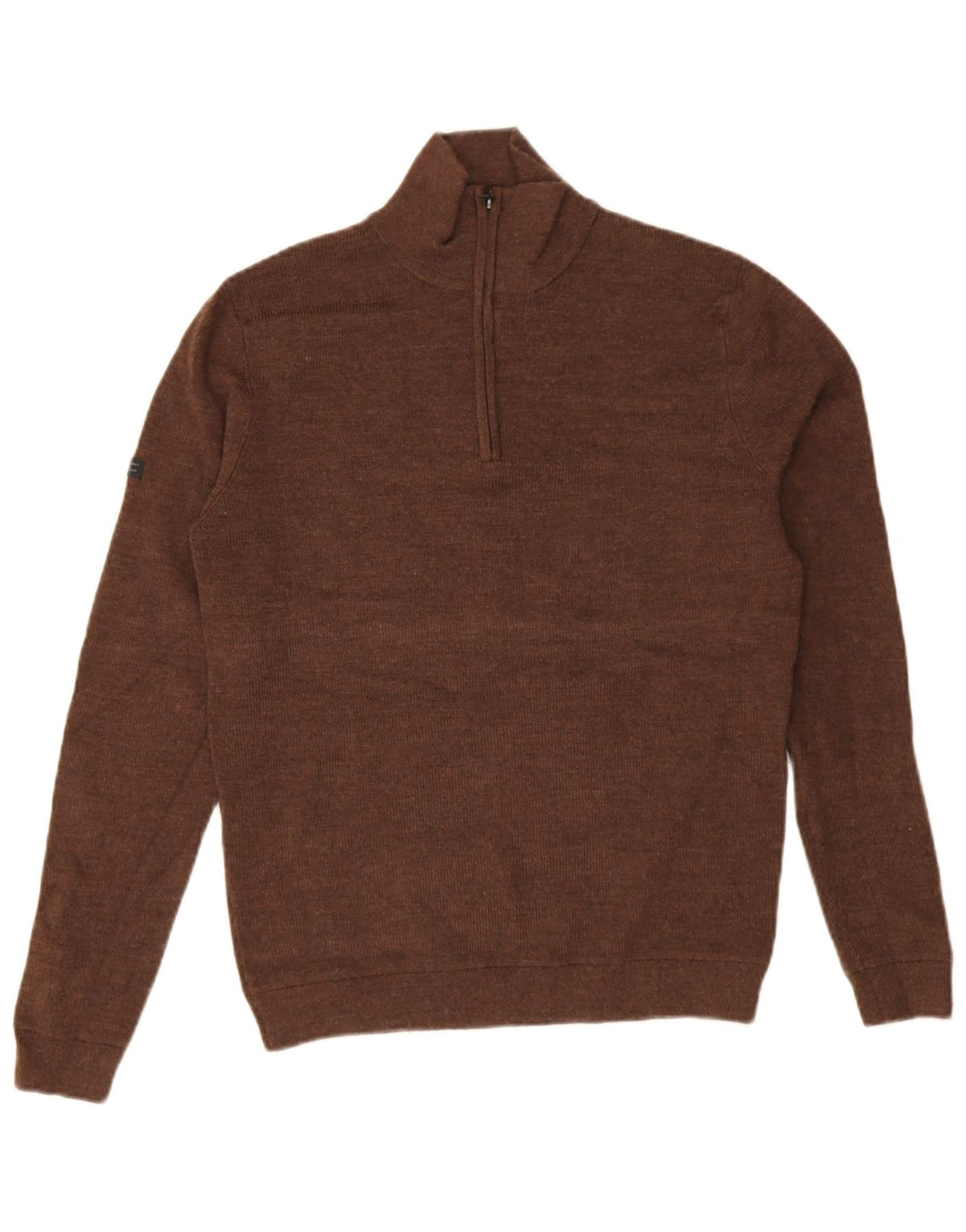 Maglione da uomo con zip e collo Superdry in lana merino marrone medio